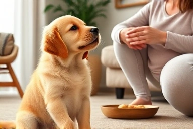 Puppy waiting patiently for owner's command